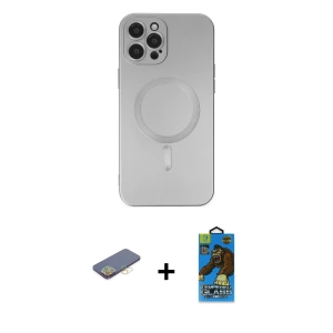 iPhone 12 Pro Max Kılıf Akış Minimal Özel Seri - Siyah 18D Cam Ekran Koruyucu + Renkli Kamera Lens Koruma Cam - SI