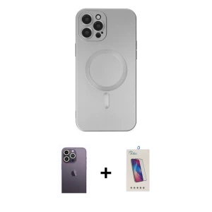 iPhone 12 Pro Max Kılıf Akış Minimal Özel Seri - Siyah Joko 5D Cam + Neon Fosforlu Kamera Lens - BZ