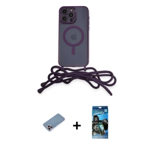 iPhone 12 Pro Max Kılıf Eksen Özel Seri - Siyah 34D Izgaralı Cam + Shine Kamera Lens Koruma Cam - PE