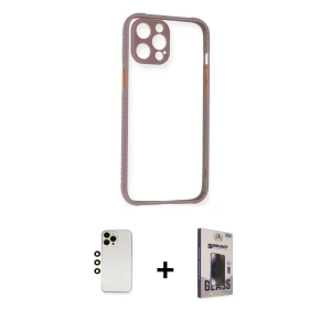 iPhone 12 Pro Max Kılıf Nova Asil Özel Seri - Siyah Bilvis Hayalet Cam Ekran Koruyucu + Shine Kamera Lens - GD