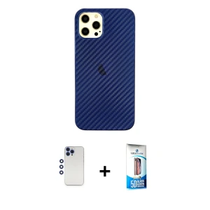 iPhone 12 Pro Max Kılıf Nova Çizgi - Siyah 5D Eko Cam Ekran Koruyucu + Shine Kamera Lens - LT