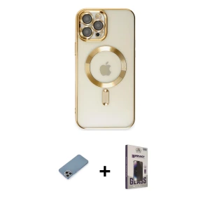 iPhone 12 Pro Max Kılıf Nova Işık Özel Seri - Siyah Bilvis Hayalet Cam Ekran Koruyucu + Shine Kamera Lens Koruma Cam - GI