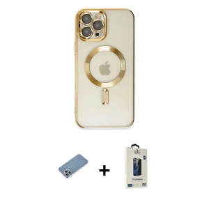 iPhone 12 Pro Max Kılıf Nova Işık Özel Seri - Siyah Bilvis Hayalet Cam Ekran Koruyucu + Shine Kamera Lens Koruma Cam - GS