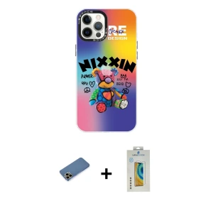 iPhone 12 Pro Max Kılıf Siluet Çizgi Koleksiyonu - Siyah Polymer Nano Ekran Koruyucu + Shine Kamera Lens Koruma Cam - GD