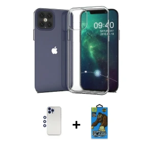 iPhone 12 Pro Max Kılıf Zirve Doku - Siyah 18D Cam Ekran Koruyucu + Shine Kamera Lens - LT