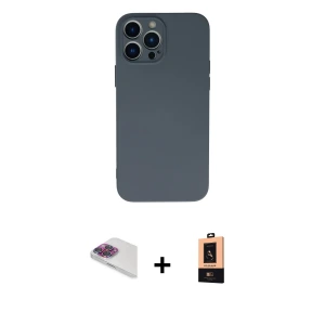 iPhone 13 Pro Max Kılıf Ahenk Serisi - Şeffaf Maxco Cam Ekran Koruyucu + Pers Alüminyum Kamera Lens - GI