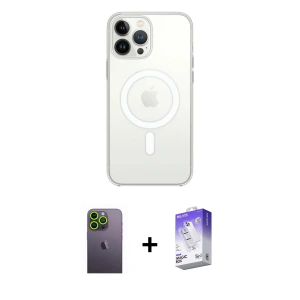 iPhone 13 Pro Max Kılıf Ahenk Yansıma Prime - Siyah Bilvis 5in1 3D Magic Cam Ekran Koruyucu + Neon Fosforlu Kamera Lens - YL