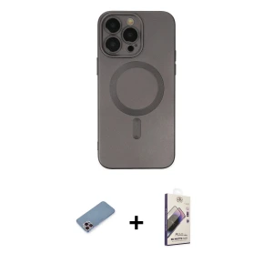 iPhone 13 Pro Max Kılıf Akış Minimal Özel Seri - Siyah Bilvis 3D Mat Cam Ekran Koruyucu + Shine Kamera Lens Koruma Cam - PE