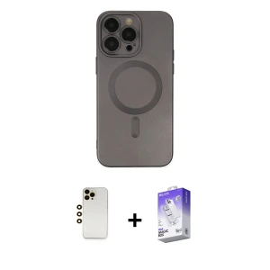 iPhone 13 Pro Max Kılıf Akış Minimal Özel Seri - Siyah Bilvis 5in1 3D Magic Cam Ekran Koruyucu + Shine Kamera Lens - GD
