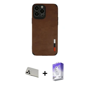 iPhone 13 Pro Max Kılıf Doruk Asil Koleksiyonu - Siyah Bilvis 5in1 3D Magic Cam Ekran Koruyucu + Rainbow Kamera Lens Koruma Cam - BZ