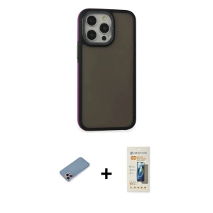 iPhone 13 Pro Max Kılıf Eksen Işık - Siyah 6D Mat Seramik Hayalet Nano Ekran Koruyucu + Shine Kamera Lens Koruma Cam - PE