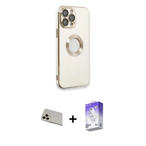 iPhone 13 Pro Max Kılıf İz Form Serisi - Siyah Bilvis 5in1 3D Magic Cam Ekran Koruyucu + Rainbow Kamera Lens Koruma Cam - REGD