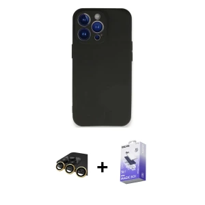 iPhone 13 Pro Max Kılıf Kozmos Yansıma Özel Seri - Siyah Bilvis 5in1 5D Magic Hayalet Cam Ekran Koruyucu + Raze Metal Kamera Lens - GD