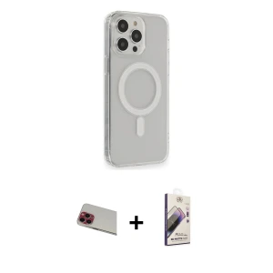 iPhone 13 Pro Max Kılıf Pusula Çizgi Koleksiyonu - Siyah Bilvis 3D Mat Cam Ekran Koruyucu + Rainbow Kamera Lens Koruma Cam - KI