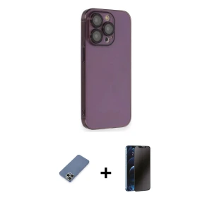 iPhone 13 Pro Max Kılıf Siluet Minimal Özel Seri - Siyah 3D Antistatik Hayalet Cam Ekran Koruyucu + Metal Kamera Lens Koruma Cam - AKYL