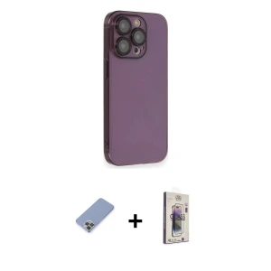iPhone 13 Pro Max Kılıf Siluet Minimal Özel Seri - Siyah Bilvis 3D Cam Ekran Koruyucu + Metal Kamera Lens Koruma Cam - KUYL