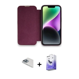 iPhone 13 Pro Max Kılıf Siluet Minimal Serisi - Siyah Bilvis 5in1 5D Magic Hayalet Cam Ekran Koruyucu + Pers Alüminyum Kamera Lens - SABE