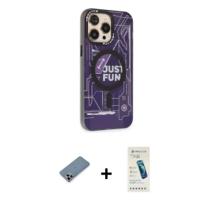iPhone 13 Pro Max Kılıf Siluet Modern Koleksiyonu - Şeffaf Pasifik Cam Ekran Koruyucu + Metal Kamera Lens Koruma Cam - MR