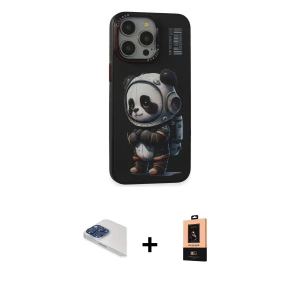 iPhone 13 Pro Max Kılıf Siluet Modern Özel Seri - Şeffaf Maxco Cam Ekran Koruyucu + Pers Alüminyum Kamera Lens - LT