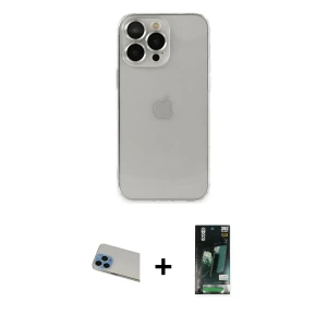 iPhone 13 Pro Max Kılıf Ufuk Minimal Özel Seri - Şeffaf 360 Full Body Arka Koruyucu + Rainbow Kamera Lens Koruma Cam - MI