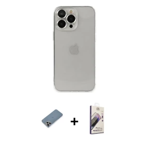 iPhone 13 Pro Max Kılıf Ufuk Minimal Özel Seri - Siyah Bilvis 3D Mat Cam Ekran Koruyucu + Metal Kamera Lens Koruma Cam - MR