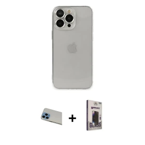 iPhone 13 Pro Max Kılıf Ufuk Minimal Özel Seri - Siyah Bilvis Hayalet Cam Ekran Koruyucu + Rainbow Kamera Lens Koruma Cam - MI