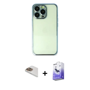 iPhone 13 Pro Max Kılıf Vadi Minimal - Siyah Bilvis 5in1 5D Magic Hayalet Cam Ekran Koruyucu + Pers Alüminyum Kamera Lens - GD