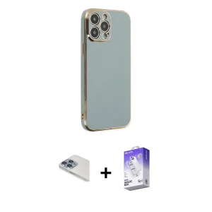 iPhone 13 Pro Max Kılıf Yankı Serisi - Siyah Bilvis 5in1 3D Magic Cam Ekran Koruyucu + Pers Alüminyum Kamera Lens - SABE