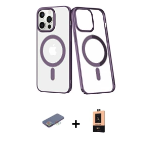 iPhone 13 Pro Max Kılıf Yörünge Minimal - Şeffaf Maxco Cam Ekran Koruyucu + Renkli Kamera Lens Koruma Cam - MI
