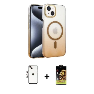iPhone 14 Kılıf Ahenk Doku Özel Seri - Siyah Buffer Cam Ekran Koruyucu + Shine Kamera Lens - GI