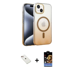 iPhone 14 Kılıf Ahenk Doku Özel Seri - Siyah Buffer Hayalet Cam Ekran Koruyucu + Diamond Kamera Lens - KI