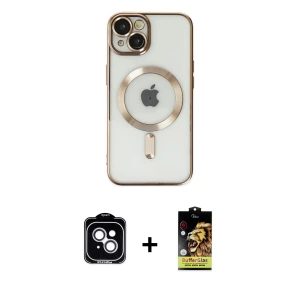 iPhone 14 Kılıf Nova Işık Özel Seri - Siyah Buffer Cam Ekran Koruyucu + PVD Metal Kamera Lens - GS