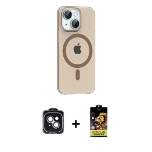 iPhone 14 Kılıf Pusula Form Özel Seri - Siyah Buffer Cam Ekran Koruyucu + PVD Metal Kamera Lens - SH