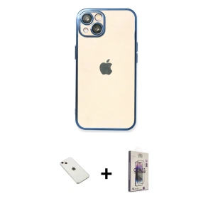 iPhone 14 Kılıf Vadi Minimal - Siyah Bilvis 3D Cam Ekran Koruyucu + Diamond Kamera Lens - PE