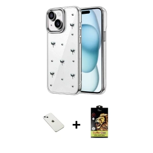 iPhone 14 Kılıf Yörünge Form - Siyah Buffer Cam Ekran Koruyucu + Diamond Kamera Lens - SABE