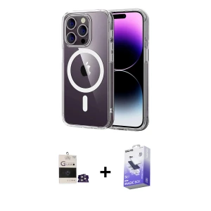 iPhone 14 Pro Max Kılıf Ahenk Minimal Serisi - Siyah Bilvis 5in1 5D Magic Hayalet Cam Ekran Koruyucu + Bilvis Titan Kamera Lens - GS