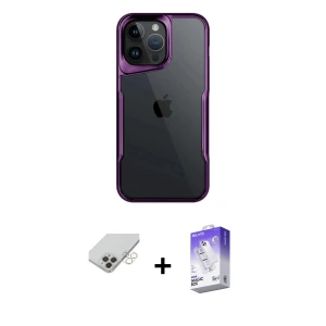 iPhone 14 Pro Max Kılıf Akış Çizgi Koleksiyonu - Siyah Bilvis 5in1 3D Magic Cam Ekran Koruyucu + Band Metal Kamera Lens - GD