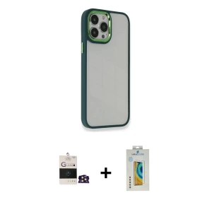 iPhone 14 Pro Max Kılıf Eksen Doku Prime - Siyah Polymer Nano Ekran Koruyucu + Bilvis Titan Kamera Lens - GD
