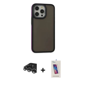 iPhone 14 Pro Max Kılıf Eksen Işık - Siyah Joko 5D Cam + Raze Metal Kamera Lens - GS