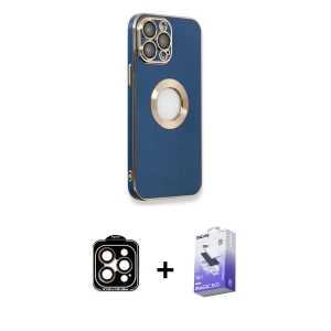 iPhone 14 Pro Max Kılıf İz Form Serisi - Siyah Bilvis 5in1 5D Magic Hayalet Cam Ekran Koruyucu + PVD Metal Kamera Lens - TU