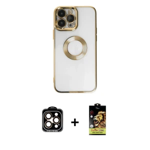 iPhone 14 Pro Max Kılıf Pusula Form - Siyah Buffer Cam Ekran Koruyucu + PVD Metal Kamera Lens - TU