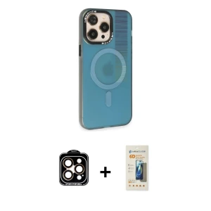 iPhone 14 Pro Max Kılıf Siluet Modern Koleksiyonu - Siyah 6D Mat Seramik Hayalet Nano Ekran Koruyucu + PVD Metal Kamera Lens - TU