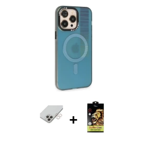 iPhone 14 Pro Max Kılıf Siluet Modern Koleksiyonu - Siyah Buffer Cam Ekran Koruyucu + Band Metal Kamera Lens - GD