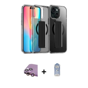 iPhone 15 Kılıf Nova Işık Koleksiyonu - Siyah Joko Magic 5D Cam + Raze Metal Kamera Lens - PE