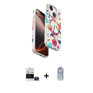 iPhone 15 Kılıf Siluet Doku - Siyah Joko Magic 5D Cam + Bilvis Titan Kamera Lens - SABE