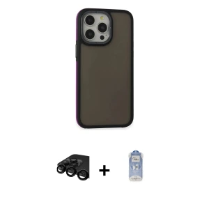 iPhone 15 Pro Kılıf Eksen Işık - Siyah Joko Magic 5D Cam + Raze Metal Kamera Lens - SH