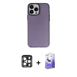iPhone 15 Pro Max Kılıf Ahenk Çizgi Prime - Siyah Bilvis 5in1 5D Magic Hayalet Cam Ekran Koruyucu + PVD Metal Kamera Lens - LT
