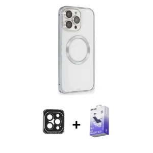 iPhone 15 Pro Max Kılıf Ahenk Işık Serisi - Siyah Bilvis 5in1 5D Magic Hayalet Cam Ekran Koruyucu + PVD Metal Kamera Lens - SH
