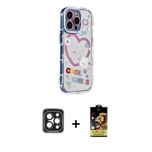 iPhone 15 Pro Max Kılıf Ahenk Modern Serisi - Siyah Buffer Cam Ekran Koruyucu + PVD Metal Kamera Lens - SH