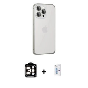 iPhone 15 Pro Max Kılıf Eksen Form Serisi - Siyah Bilvis 0.18mm Plus Cam Ekran Koruyucu + PVD Metal Kamera Lens - TU